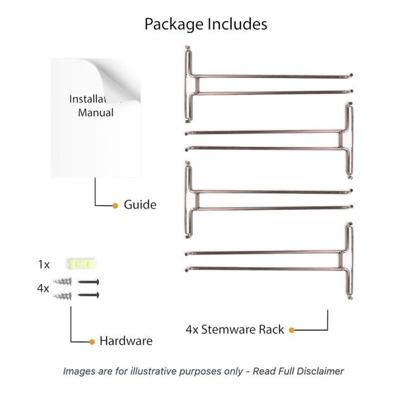 Wallniture Wall-Mounted Chiraz Stemware Rack (Set of 4)-NIB - Picture 4 of 9